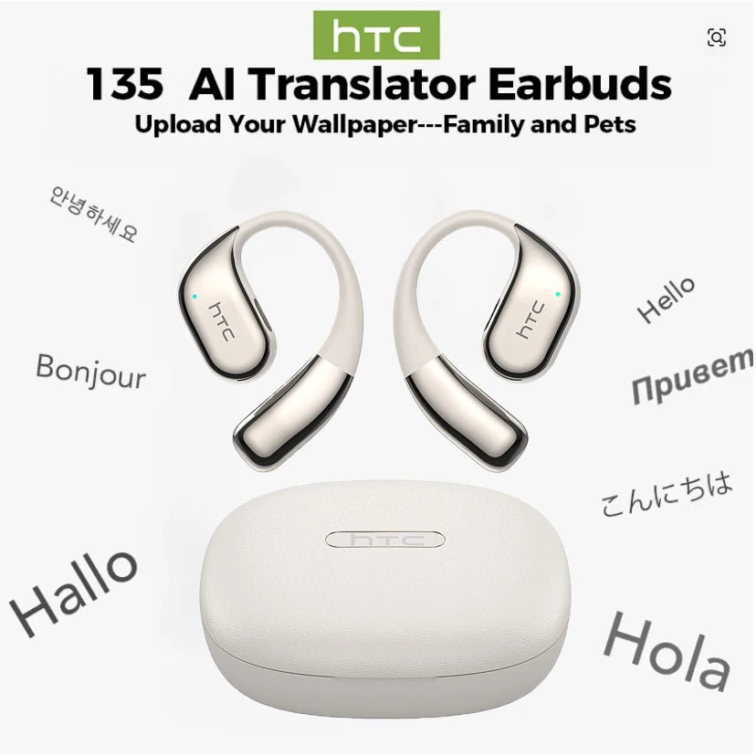 Bluetooth Game Earphones HTC NE39 AI Real Time Translation Open Ear, Surround Sound Stereo Comfortable for Gym Running Travel