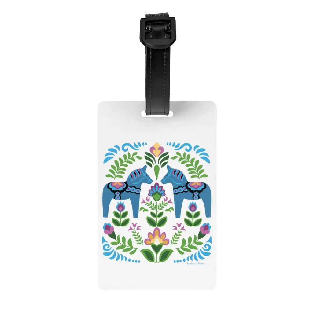Custom Swedish Folk Cats Luggage Tag With Name Card Privacy Cover ID Label for Travel Bag Suitcase