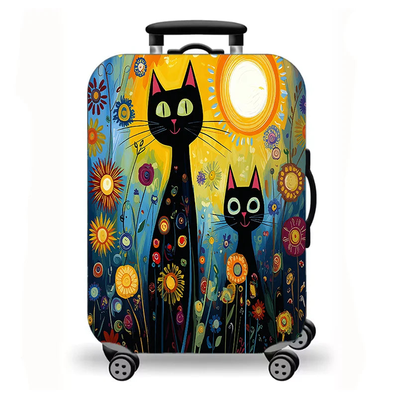 Luggage Cover, Cute Fluffy Kitten Cat Floral Duck Print Stretch Suitcase Protector, Washable Anti-Scratch Travel Baggage Cover