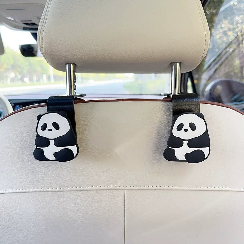 2pcs Cute Cartoon Panda Car Seat Headrest Hook - Universal Vehicle Storage Organizer for Handbags, Wallets, and Jackets