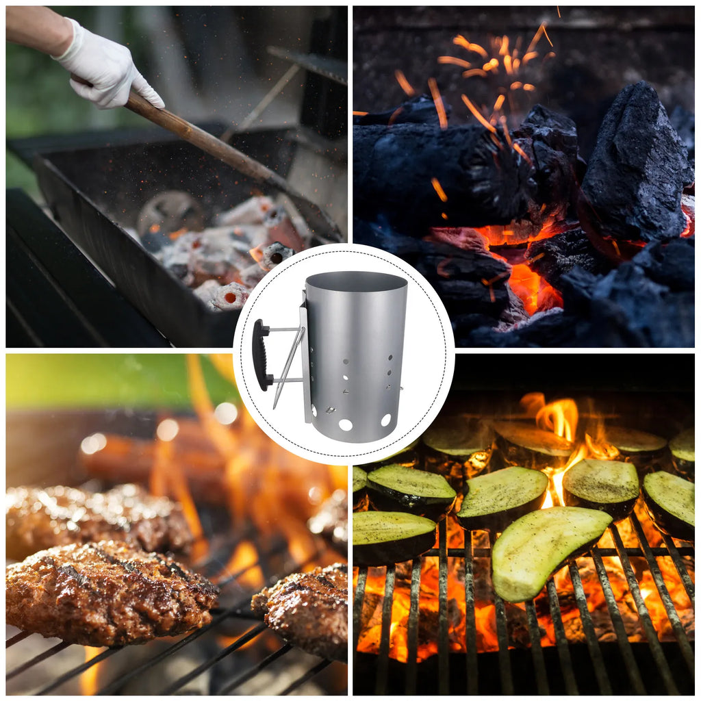 Starter Chimney Barrel with Nylon Heat-Insulated Handle for Outdoor Barbecue Grilling Fast Charcoal Ignition