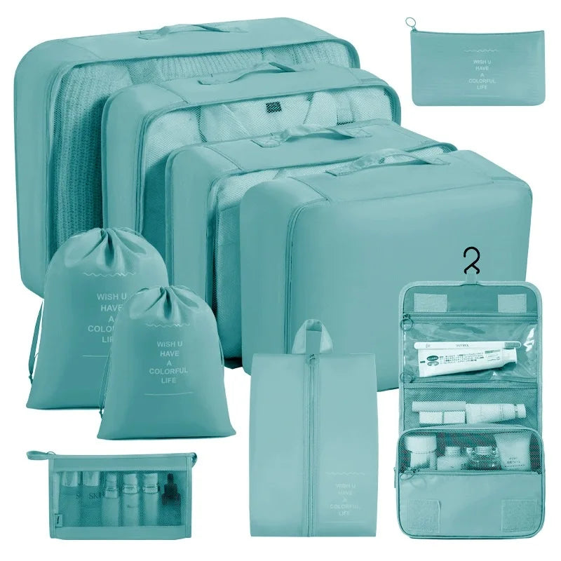 Travel Storage Bags Set 7/8/9/10-Piece Digital Toiletries Organizer Suitcase Packing Cubes for Clothes Shoes Clothes Tidy Pouch