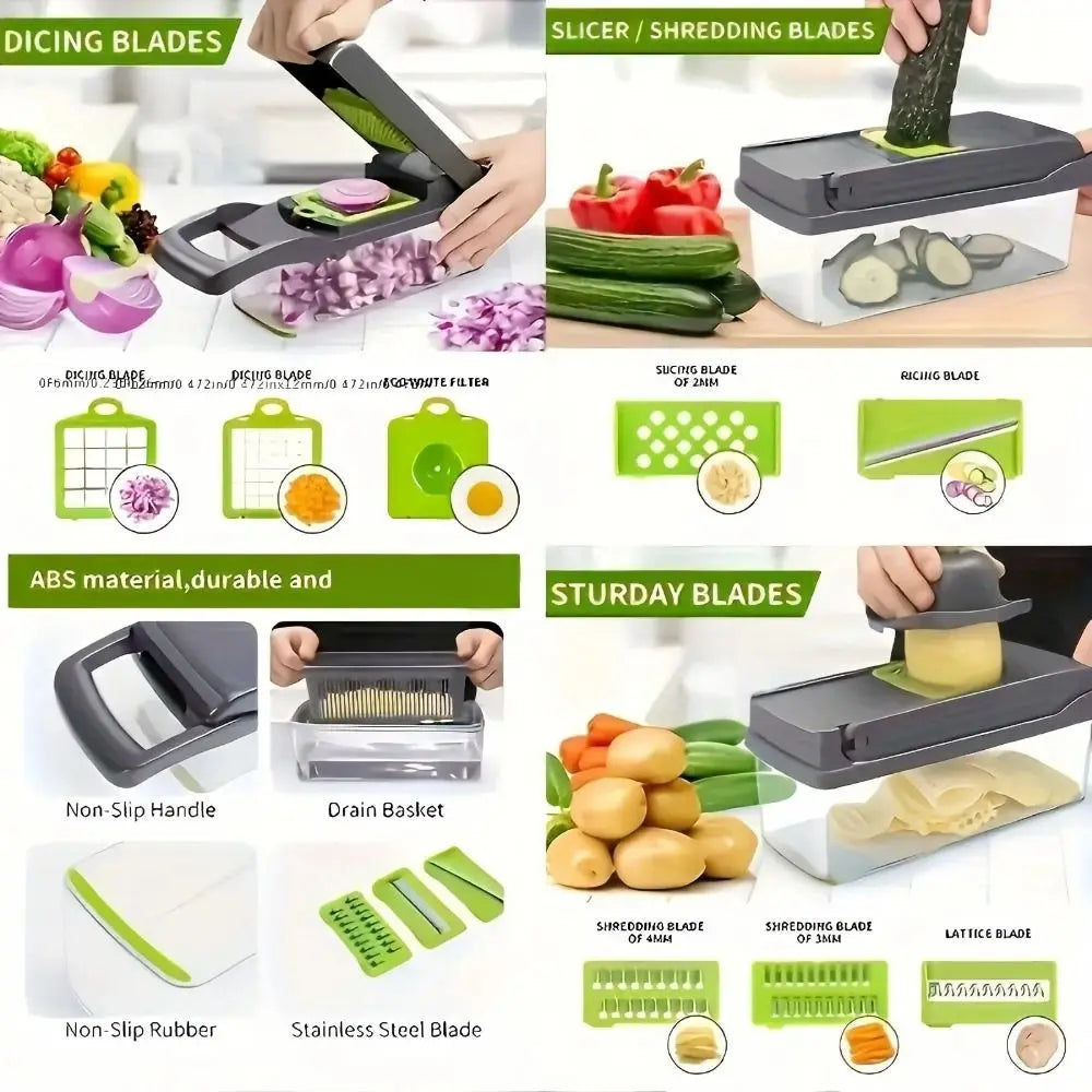 16-In-1 Function Kitchen Vegetable Cutter Potato Peeler Compact Fruit Slicer Portable Carrot Grater Kitchen Tools