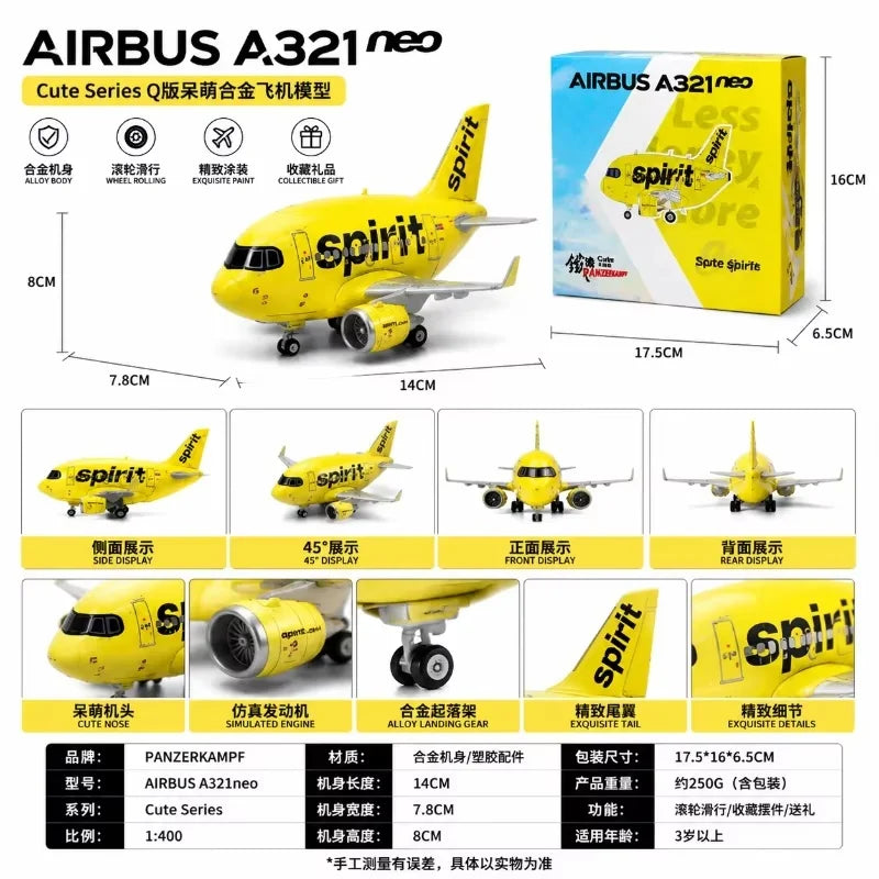 2026 Panzerkampf Cartoon Airplane Model Full Alloy 70102PP Airbus A321NEO Spirit Airlines Display Model For Aviation Enthusiasts