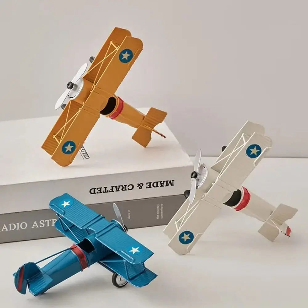 Retro Iron Vintage Airplane Model Handicraft Miniature Aircraft Ornaments Livingroom Delicate Metal Plane Models Kids Gift
