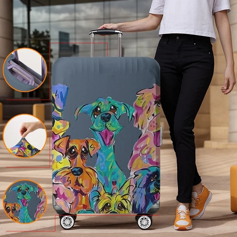 Colorful graffiti cute dog pattern luggage protection cover, suitable for 18-32 inch luggage covers, luggage handle gloves, trav