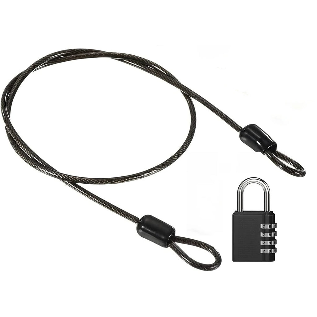Security Steel Cable with 4 Digit Combination Lock 1 Set Travel Padlock 1m Coated Safety Wire Rope Double Loop for Luggage case