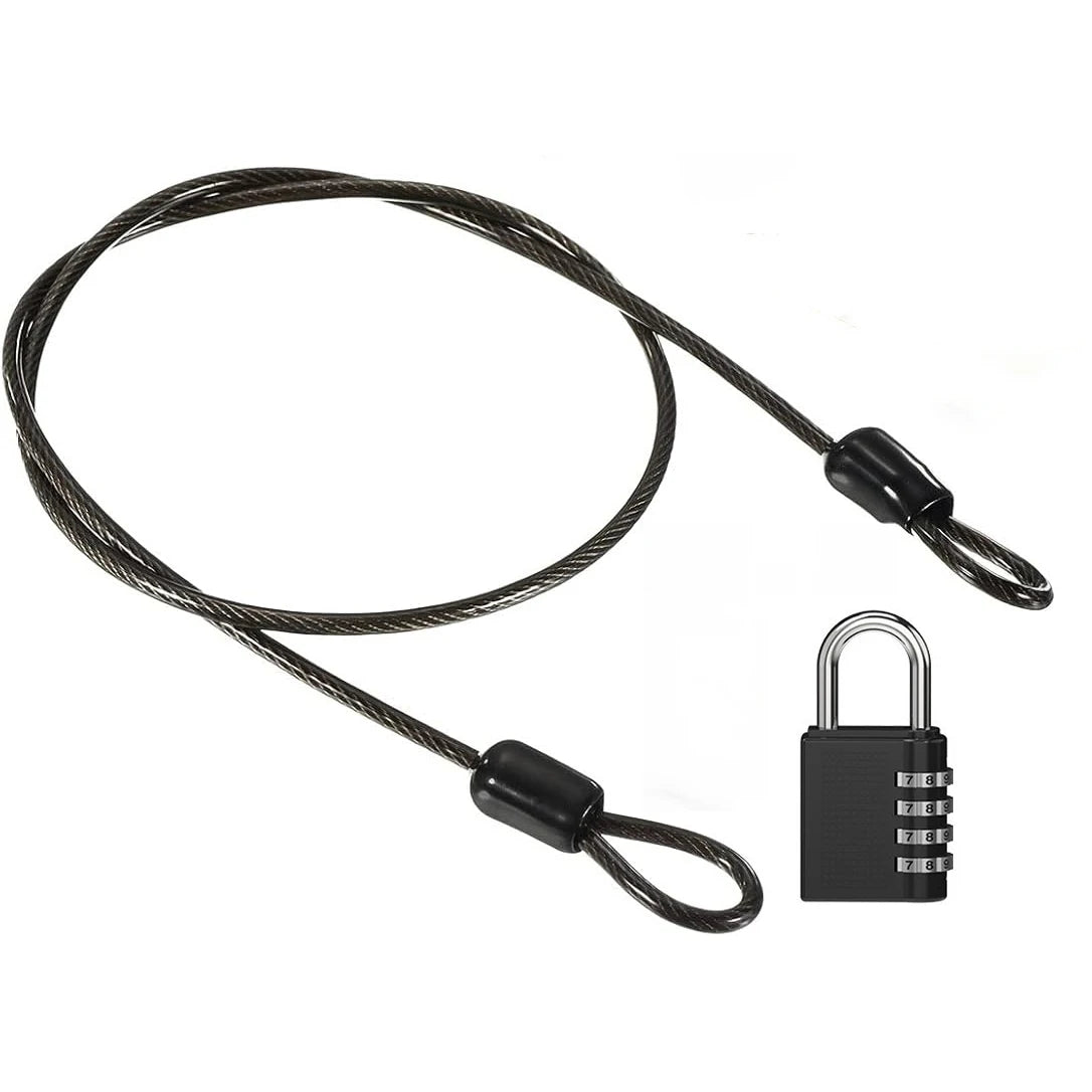 Security Steel Cable with 4 Digit Combination Lock 1 Set Travel Padlock 1m Coated Safety Wire Rope Double Loop for Luggage case