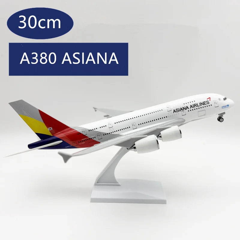 30cm Asiana A380 Airplane Model Toy Kit 1/240 Scale Diecast Resin Airplane Model With Stand Wheel For Display Collection or Gift
