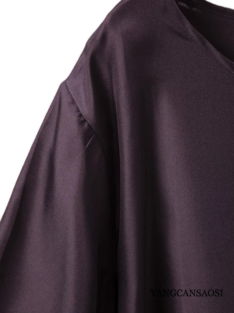 Plus Size Women's Casual Summer New Purple 100% Natural Mulberry Silk Twill Silk Skin Friendly Round Neck Short Sleeved T-shirt