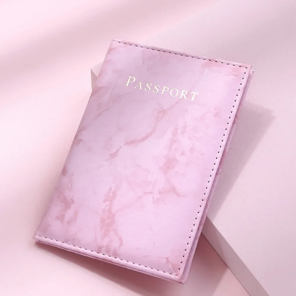Women Men Passport Cover Pu Leather Marble Style Travel ID Credit Card Passport Holder Ticket Protective Packet Bag Wallet Pouch