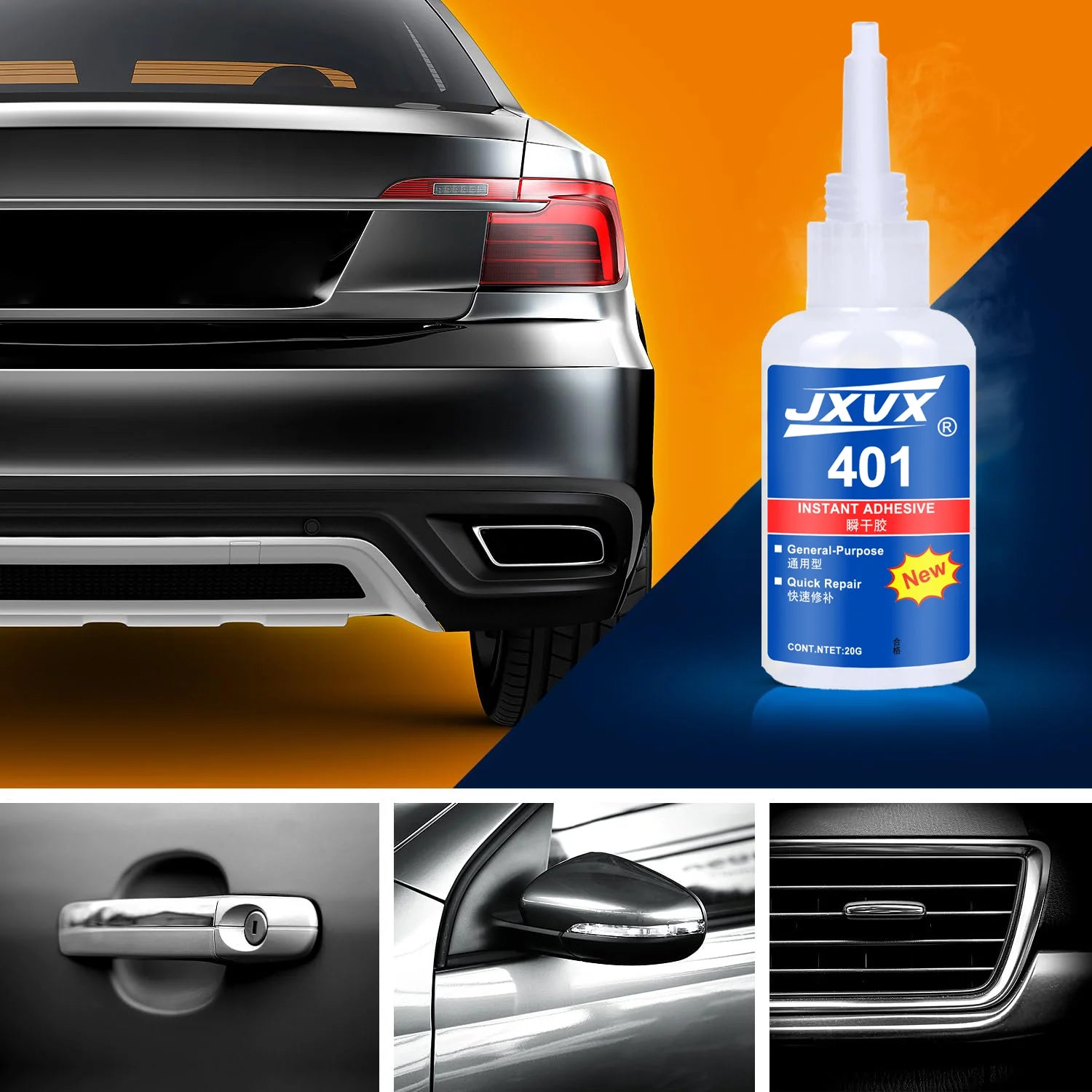 JXVX Super Glue for Cars and Trucks 20g - Heavy Duty Automotive Adhesive for Interior Exterior Trim, Badges, Bumpers, Decals.