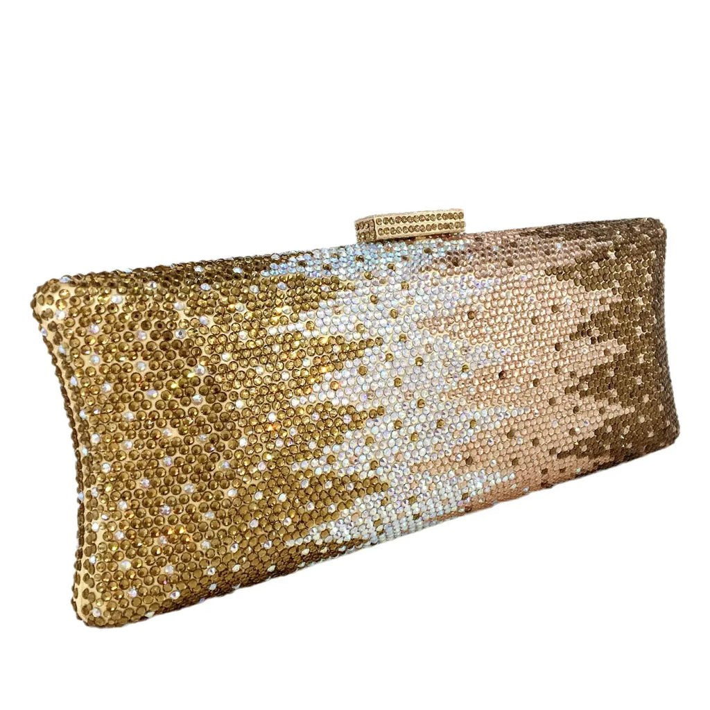 Boutique De FGG Graident Golden Women Long Evening Bags Formal Dinner Crystal Clutch Purses Bridal Rhinestones Clutch Handbags