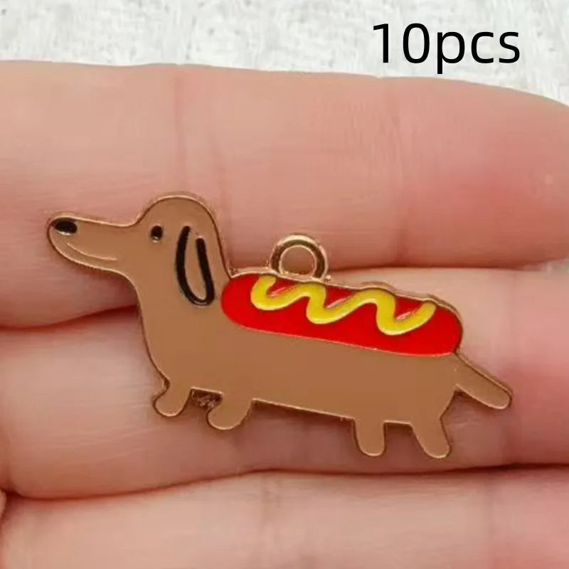 10pcs alloy oil drop sausage dog pendant, DIY jewelry making earrings, keychain accessories