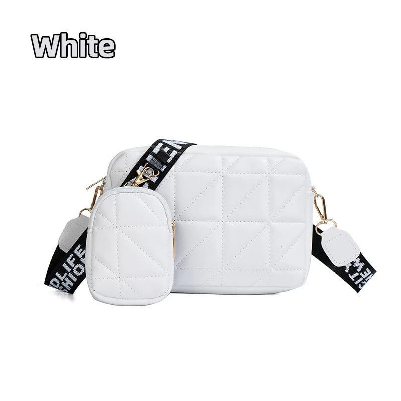 Fashionable Mobile Phone Bag, Large Capacity Checkered Shoulder Bag, Two-Piece Set, Wide Shoulder Strap