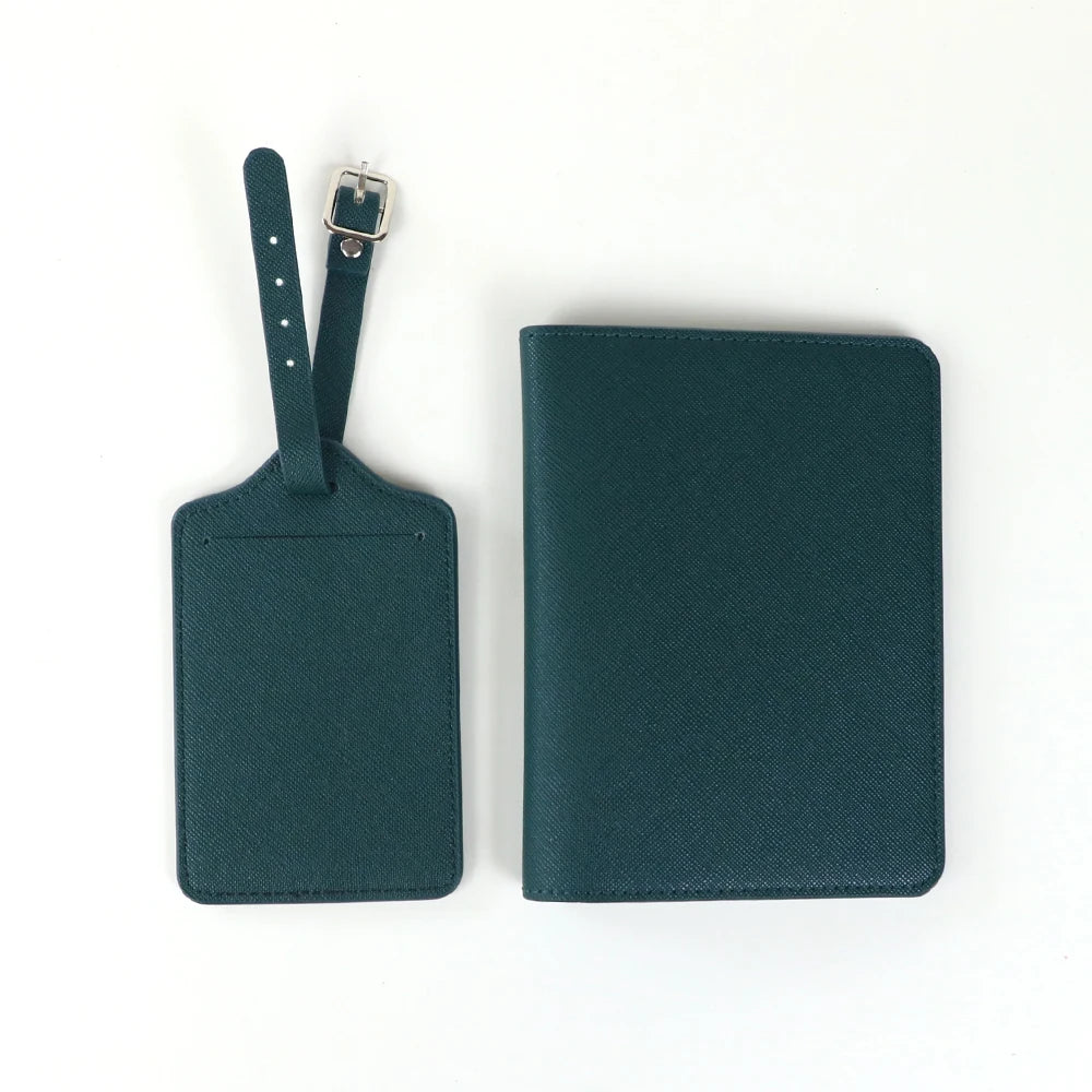 Customized name cross-pattern leather passport bag for travel, passport ticket folder, PU passport bag, luggage tag gift box set