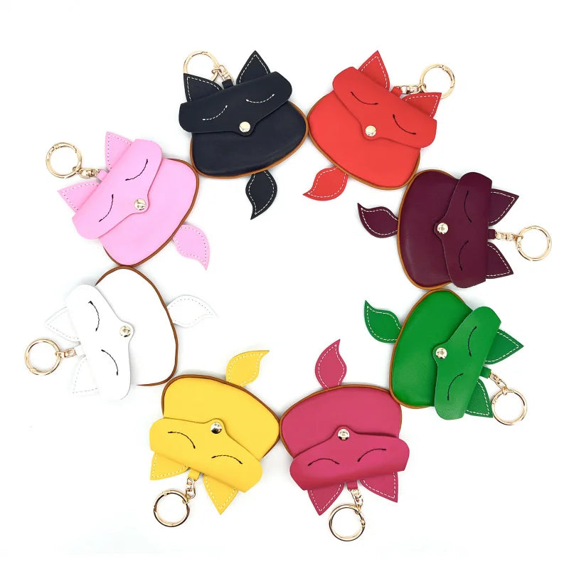 New Cow Leather Fox Keychain Bag Pendant Cute Car Key Ring Bag Parts Accessories For Women And Men Card Bag Holder