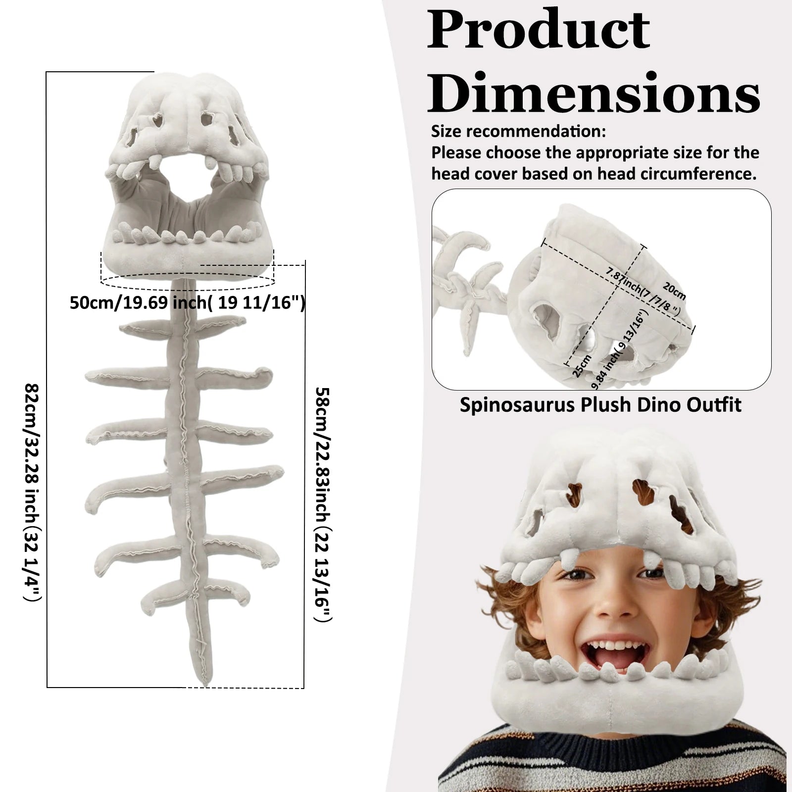 Dinosaur Skeleton Plush Headpiece Spinosaurus Dragon Bone Costume Hat Dinosaur Skeleton Hat for Cosplay Party and Birthday Gift