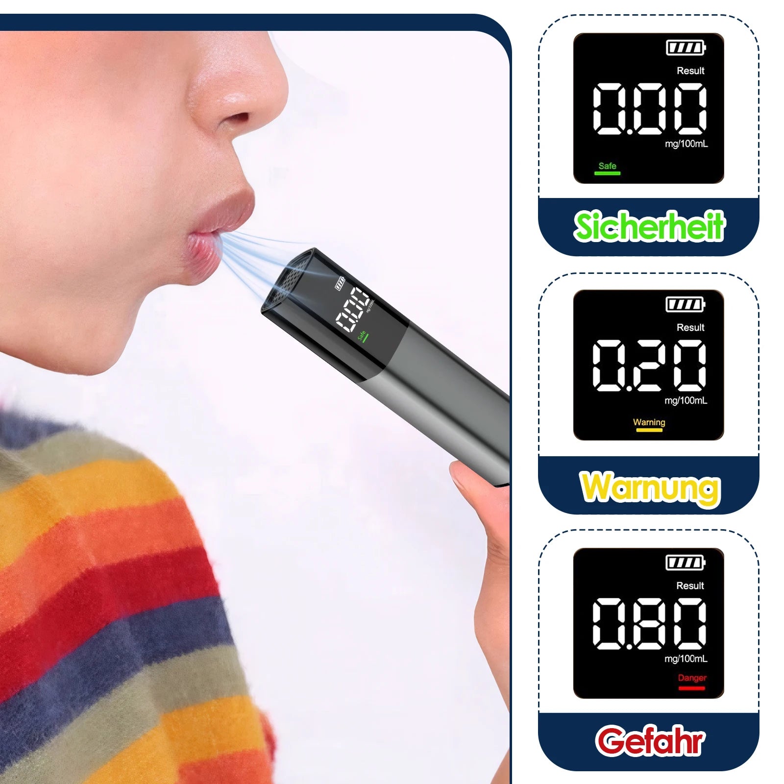 Alcohol Tester Professional High Sensitivity Breathalyzer Type-C Charging LED Display Portable Breathalyzer