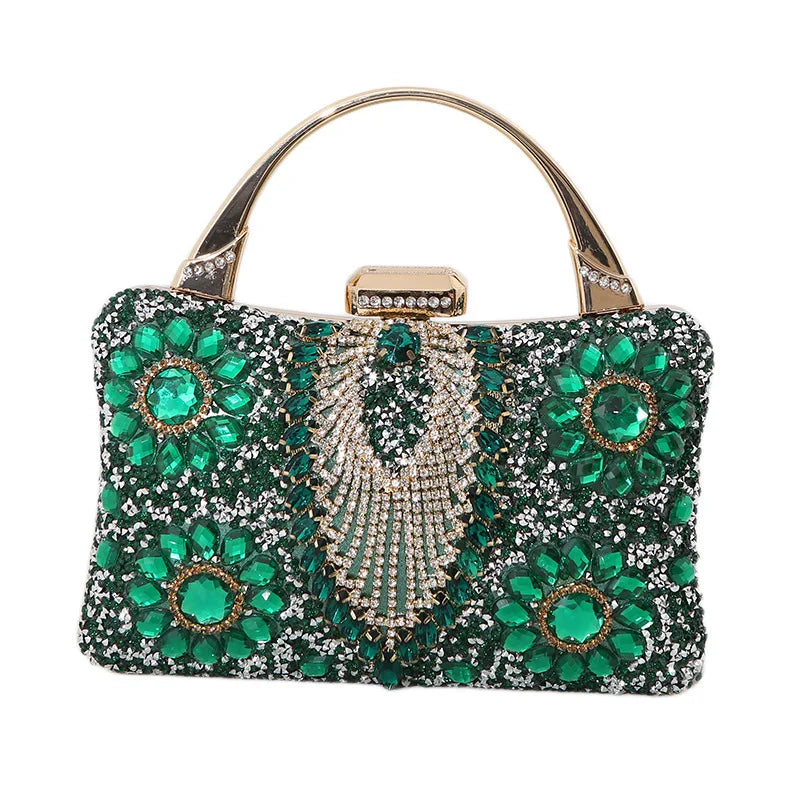 Luxury Party Evening Gold Diamond Women's Handbag Multi Crystal Strap Set Wedding Wallet Matching Wallet Handbag 2025 New Gift