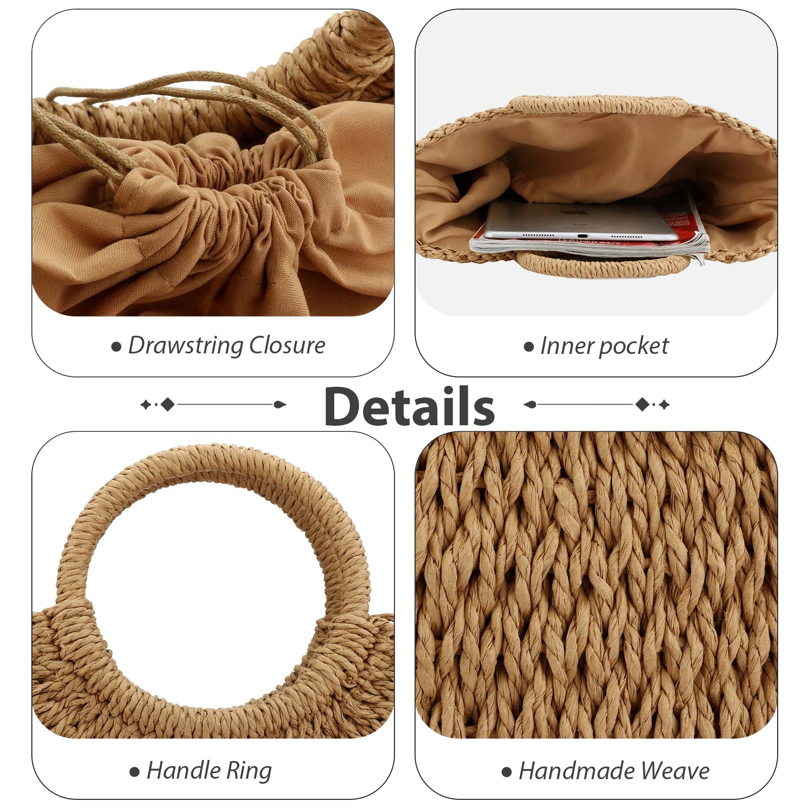 Large Capacity Summer Handmade Straw Weave Bags For Women Beach Wrapped Half-Round Rattan Woven Beach Bag Ladies Handbags Totes
