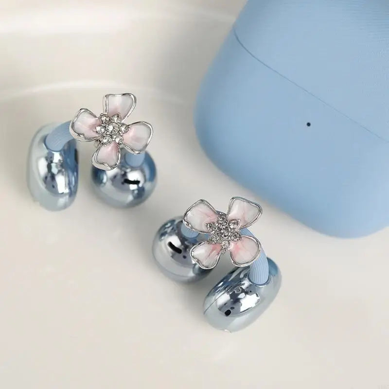 Flower Design Headphone Rhinestones Buckles Clip On Ear Hook Accessory For FreeClip 1 2 Headphones Adornment 896C