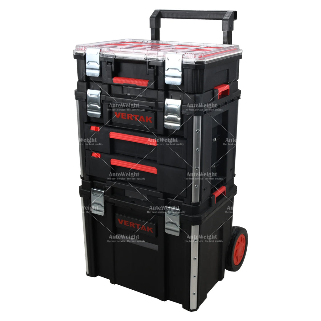 Vertak 3 in 1 Multifunctional Portable Trolley Case Three-Layer Plastic Toolbox Storage Box with Drawers