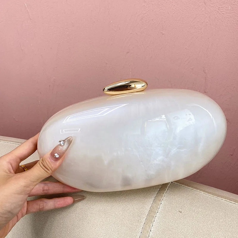Egg shape Clutch Bag Acrylic purse women wedding evening party cute ivory pearl color purse handbag summer new 2025
