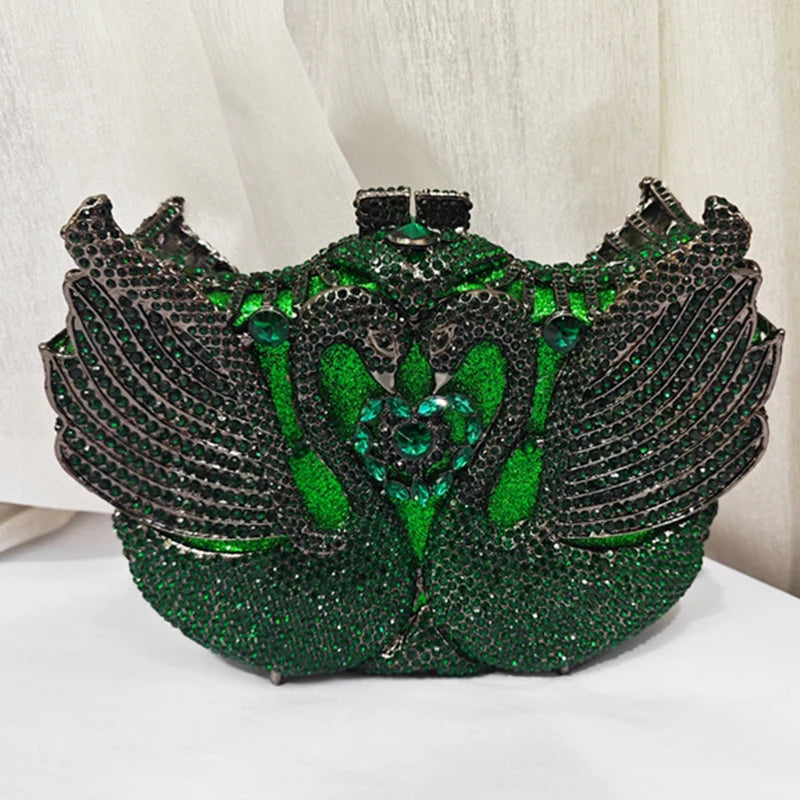 Rhinestone Evening Bag Purses  Purple/Gold  Gold Metal Bag WHTUOHENG Female Diamond Swan Shape Prom Party Purses Phone Clutch