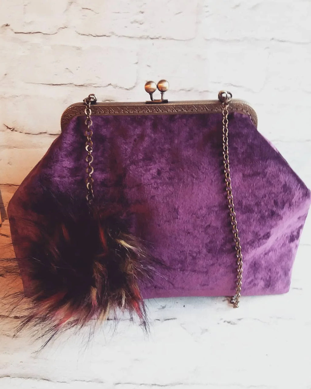 Lost in Vinatge Velvet Bag Snap Ball Kiss Lock Metal Frame Purse Gold Antique Frame Evening Clutch Bags 32x25x11cm