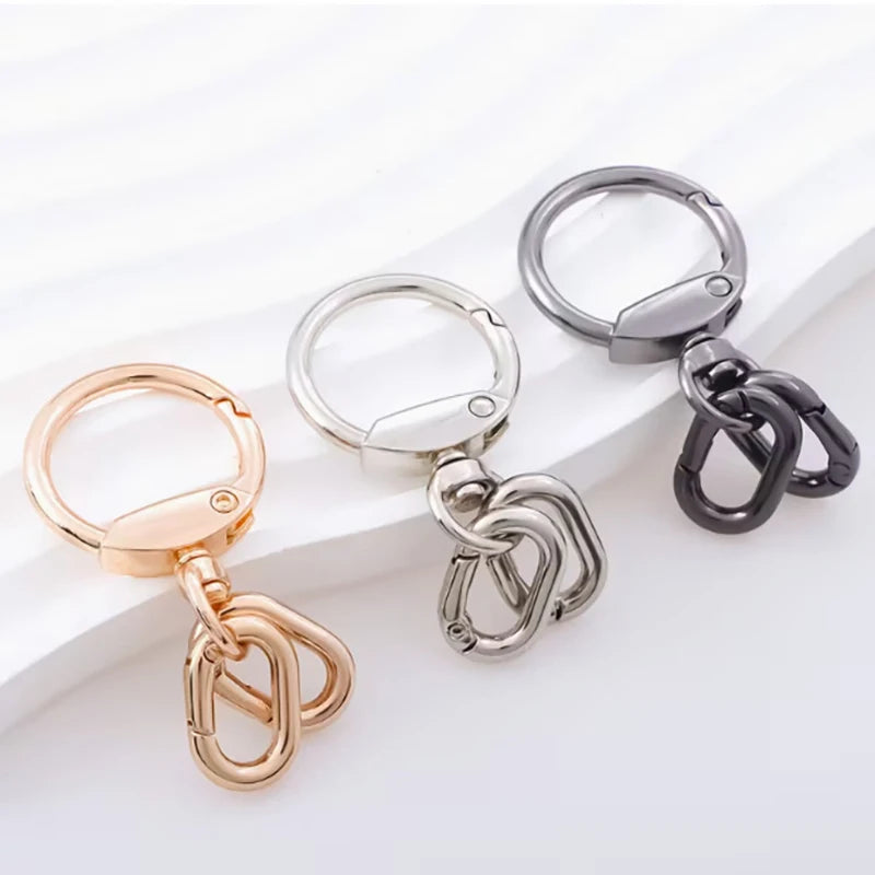2Pcs Metal Keychain Clips with Double Carabiners Rotatable Lobster Clasps Open Hooks ID Badge Hooks Backpack Clips DIY Key Rings
