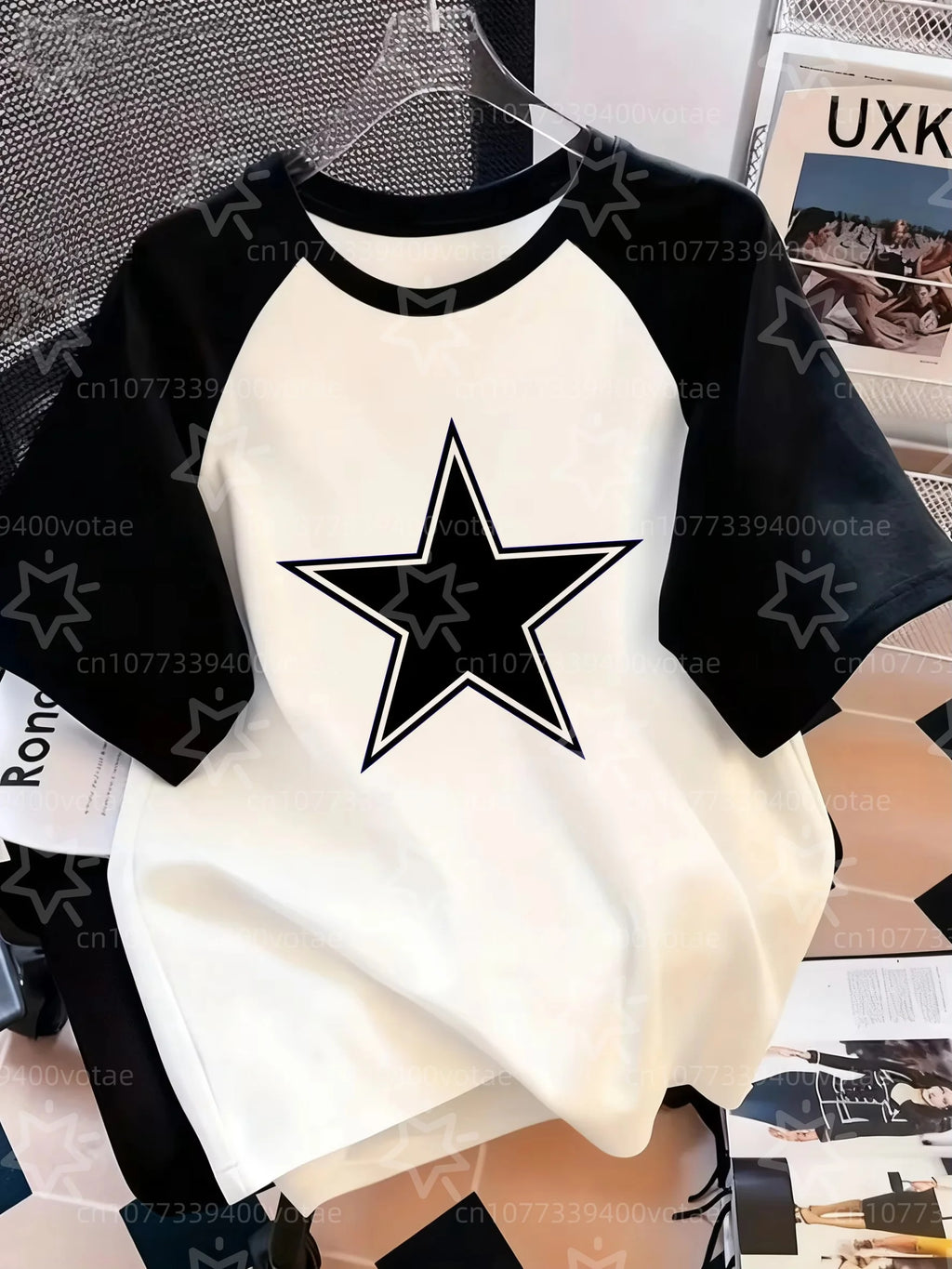Plus Size Women's Y2k Star Design Pattern Printed T-shirts Summer Minimalist Casual Texture High Quality Loose Pullover Tops
