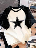 Plus Size Women's Y2k Star Design Pattern Printed T-shirts Summer Minimalist Casual Texture High Quality Loose Pullover Tops