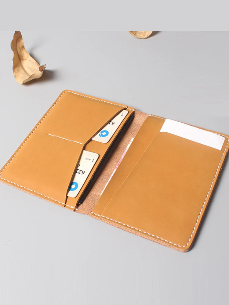 Vintage Leather Passport Cover Holder - RFID Blocking Travel Wallet with Card Slots & ID Pocket, Cowhide Air Ticket Case for Men