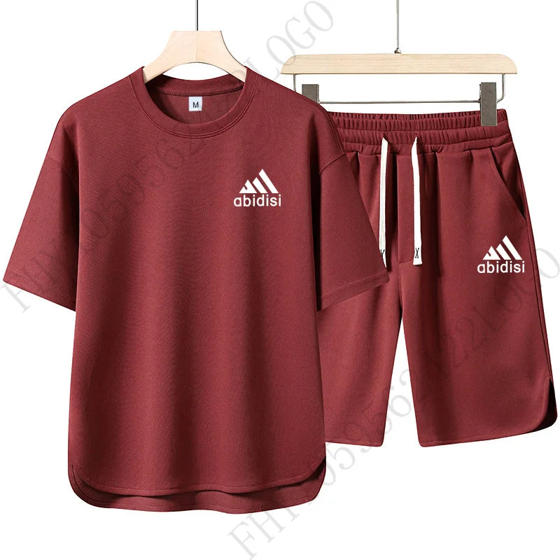 Men's 2026 Summer New Product Two-Piece Printed Casual Fashion Set, Short-Sleeved T-Shirt with Drawstring Shorts, Sports Outfit
