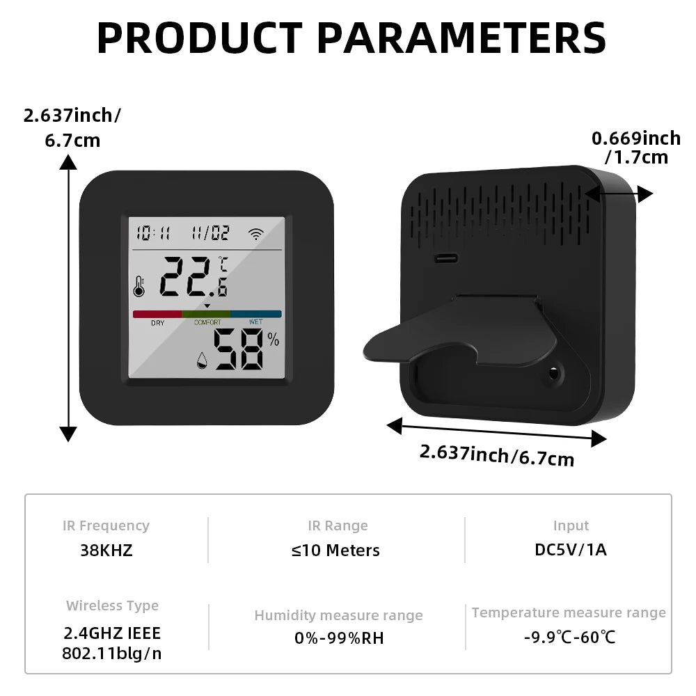 WIFI Tuya Smart Universal IR Remote With Temperature Humidity Sensor for Air Conditioner TV AC Works with Alexa Google Home