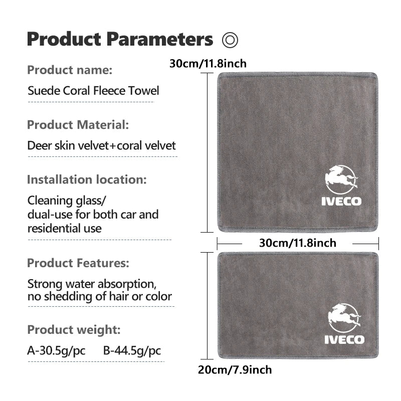 For IVECO Car Cleaning Cloth Towel Deer Skin Velvet Washing Tool Accessories Daily Eurocargo‌ S-Way T-Way Stralis‌ Powerstar‌