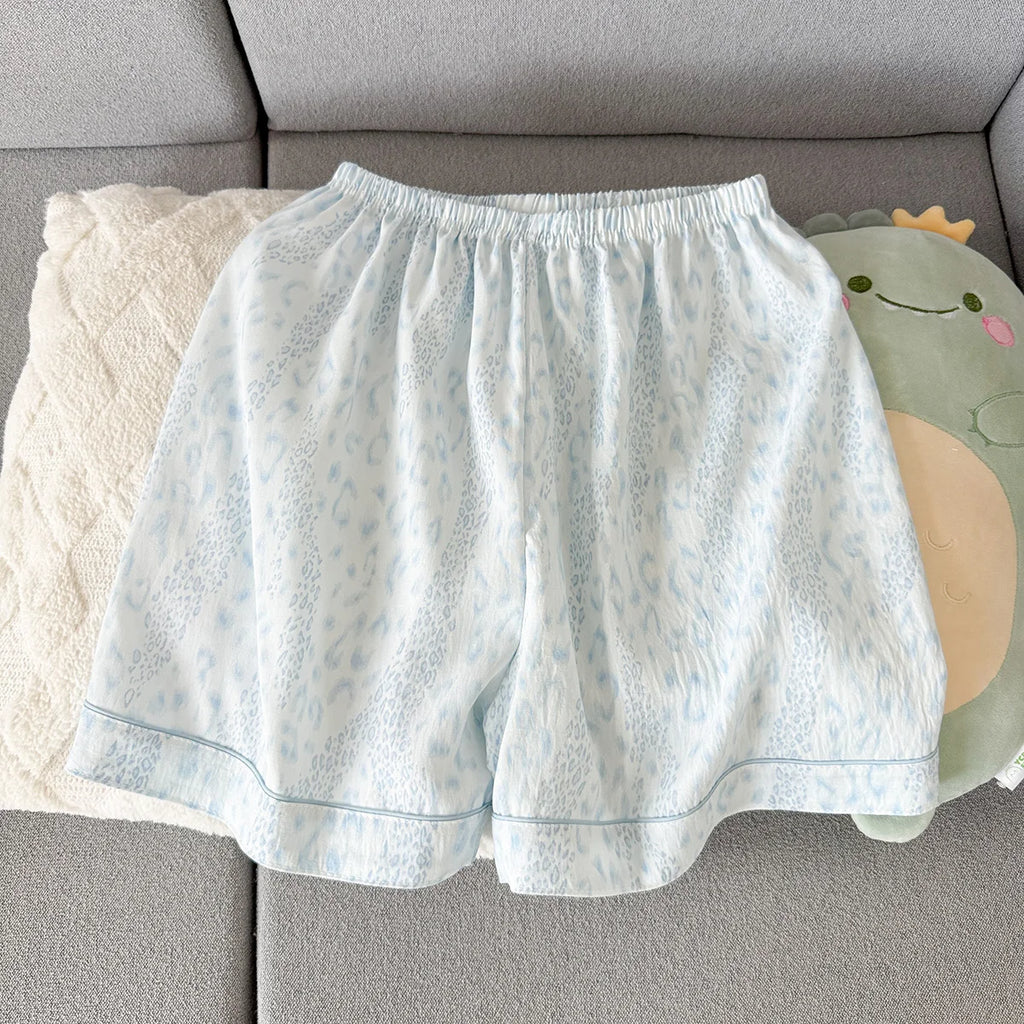 Women's Summer Thin Pajamas with Leopard Print Pattern, Short-Sleeved Shorts, Sweet and Cute, Can Be Worn Outside in Summer, Two-Piece Home Wear Set
