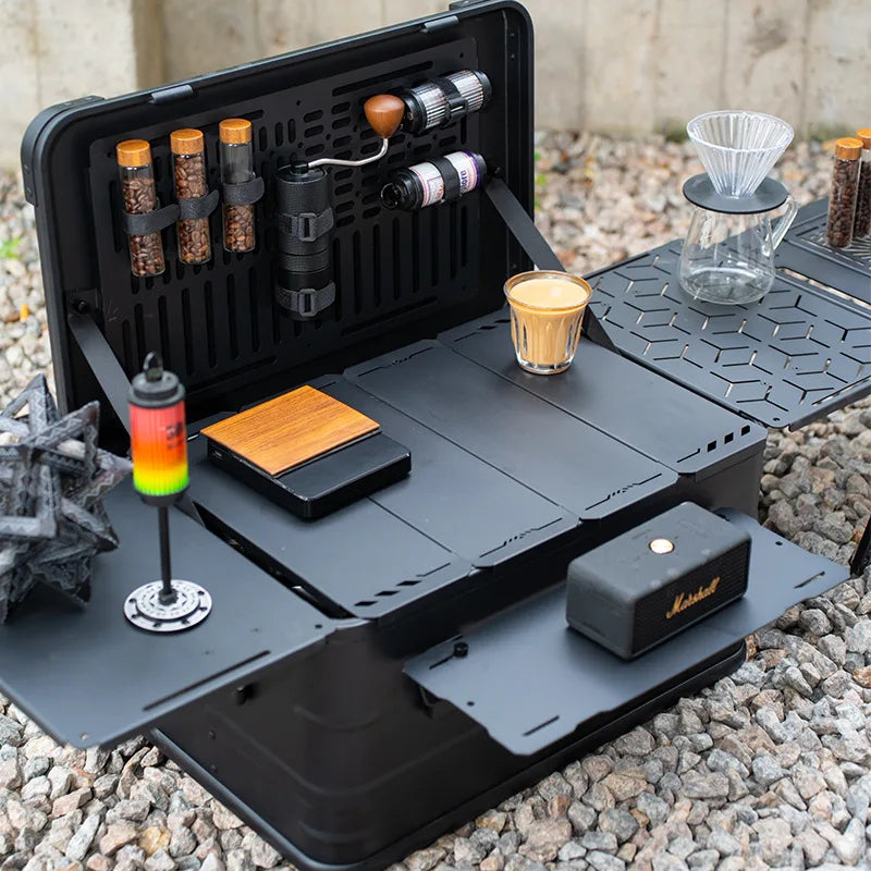 DOTWISE 50L Camping Storage Box Set Aluminum Alloy Camping Coffee Box Trunk Expandable IGT Box Modular Combo