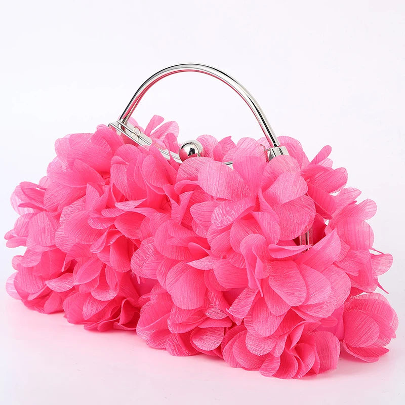 Flower Evening Clutch Purse Sweet Style Floral Wedding Romantic Bridal Handbag Metal Handle Banquet Dinner Dress Bags with Chain