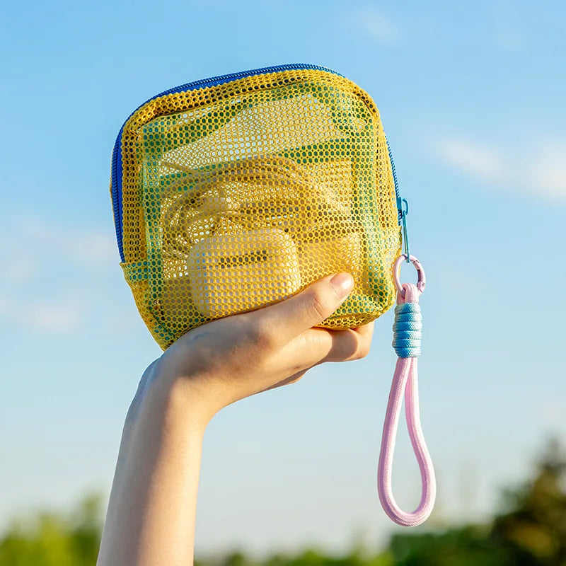 Dopamine Handheld Tofu Bag Mesh Mesh Portable Outdoor Travel Storage Bag Multi functional Makeup Bag