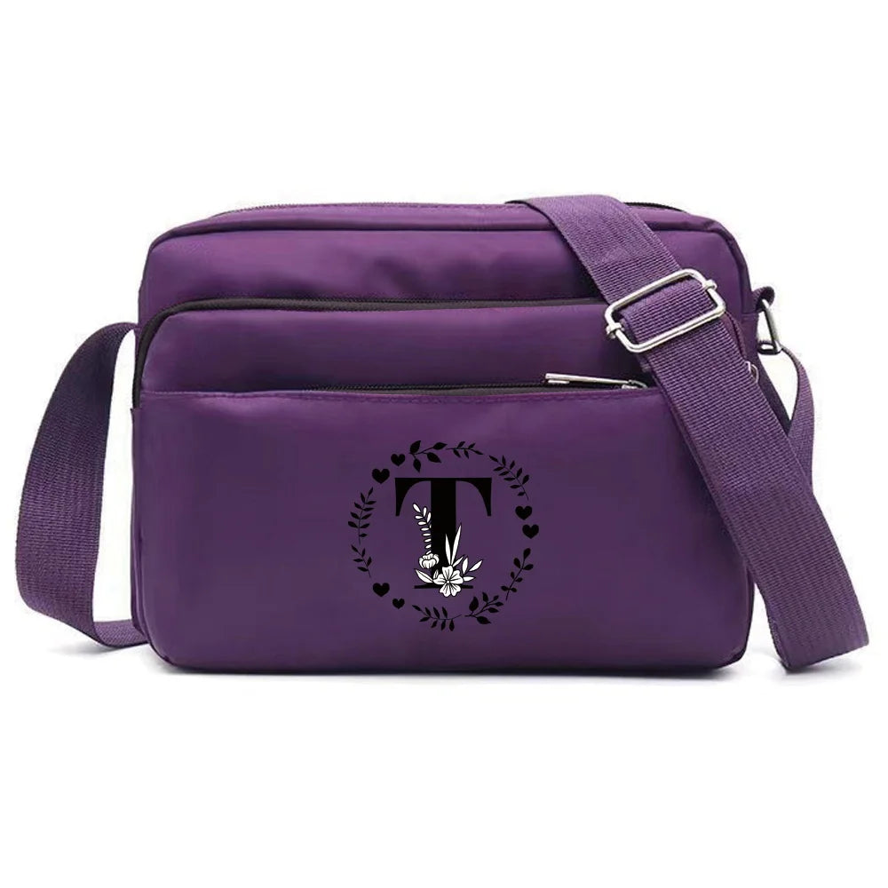 Purple One Shoulder Crossbody Bag Portable Commuting Large Capacity Simplicity Storage Bag Garland Letter Series Print Pattern