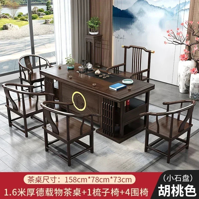r5.13  solid wood tea table and chair combination one table five chairs coee table tea set household kung fu tea