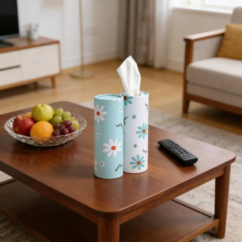 4 Compact Flower Car Tissue - Car Cylinder Tissue, Household Cylinder Tissue Tube Car Seat Cylinder Paper Including Face Towels