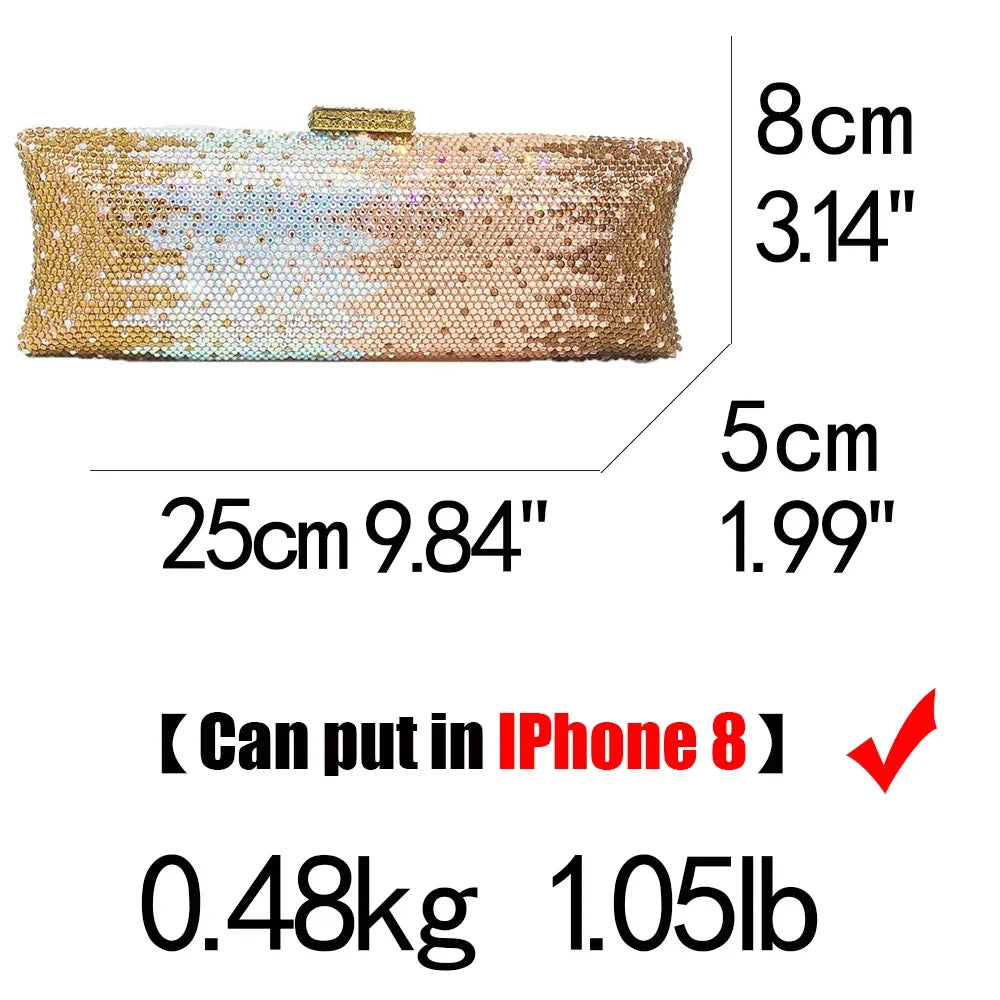 Boutique De FGG Graident Golden Women Long Evening Bags Formal Dinner Crystal Clutch Purses Bridal Rhinestones Clutch Handbags