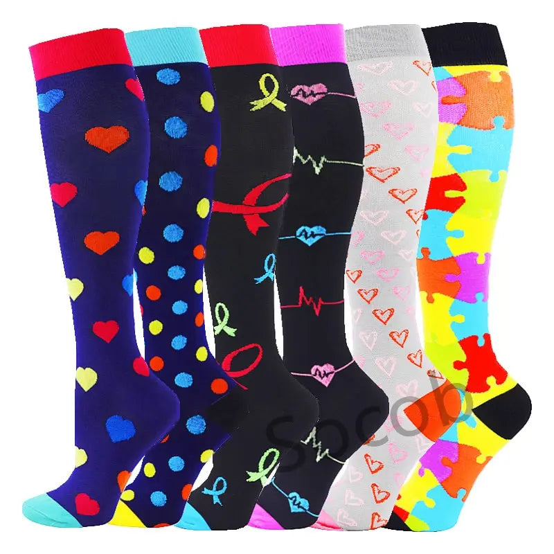 6/7 Pairs Compression Socks Varicose Diabetes Sock Running Cycling Hiking Touring Bicycle Marathon Outdoor Rugby Edema Long Tube