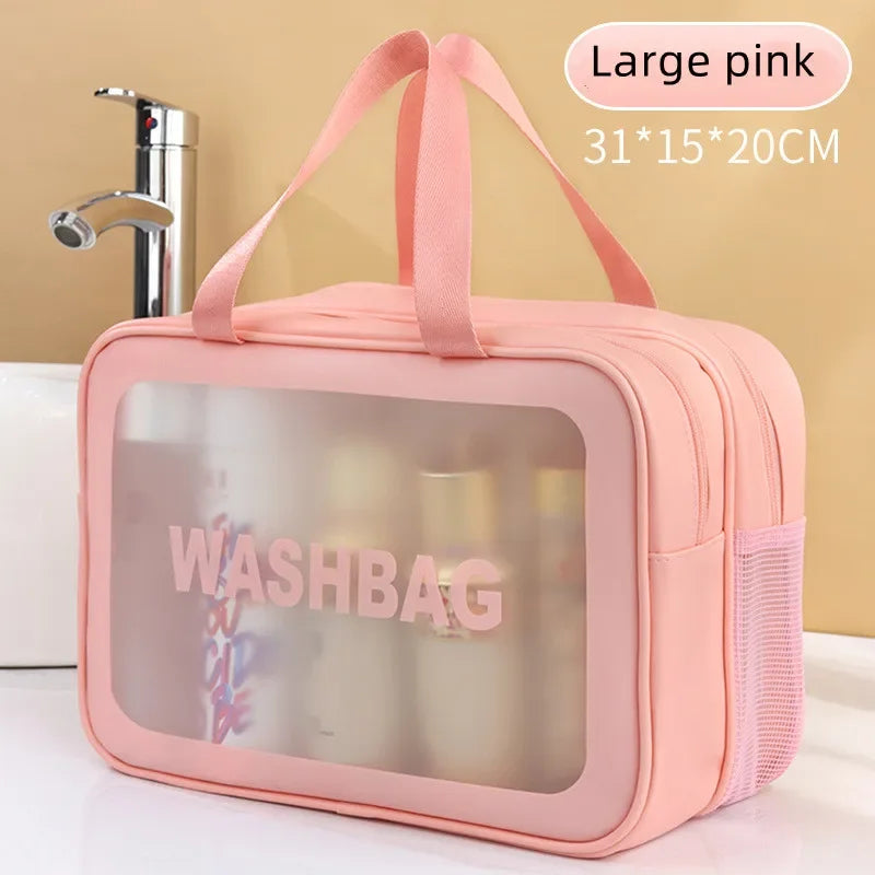 2025 New Double Transparent Dry-Wet Separation Bag - PU Makeup Pouch, Portable for Travel, Fitness & Swimming Essentials
