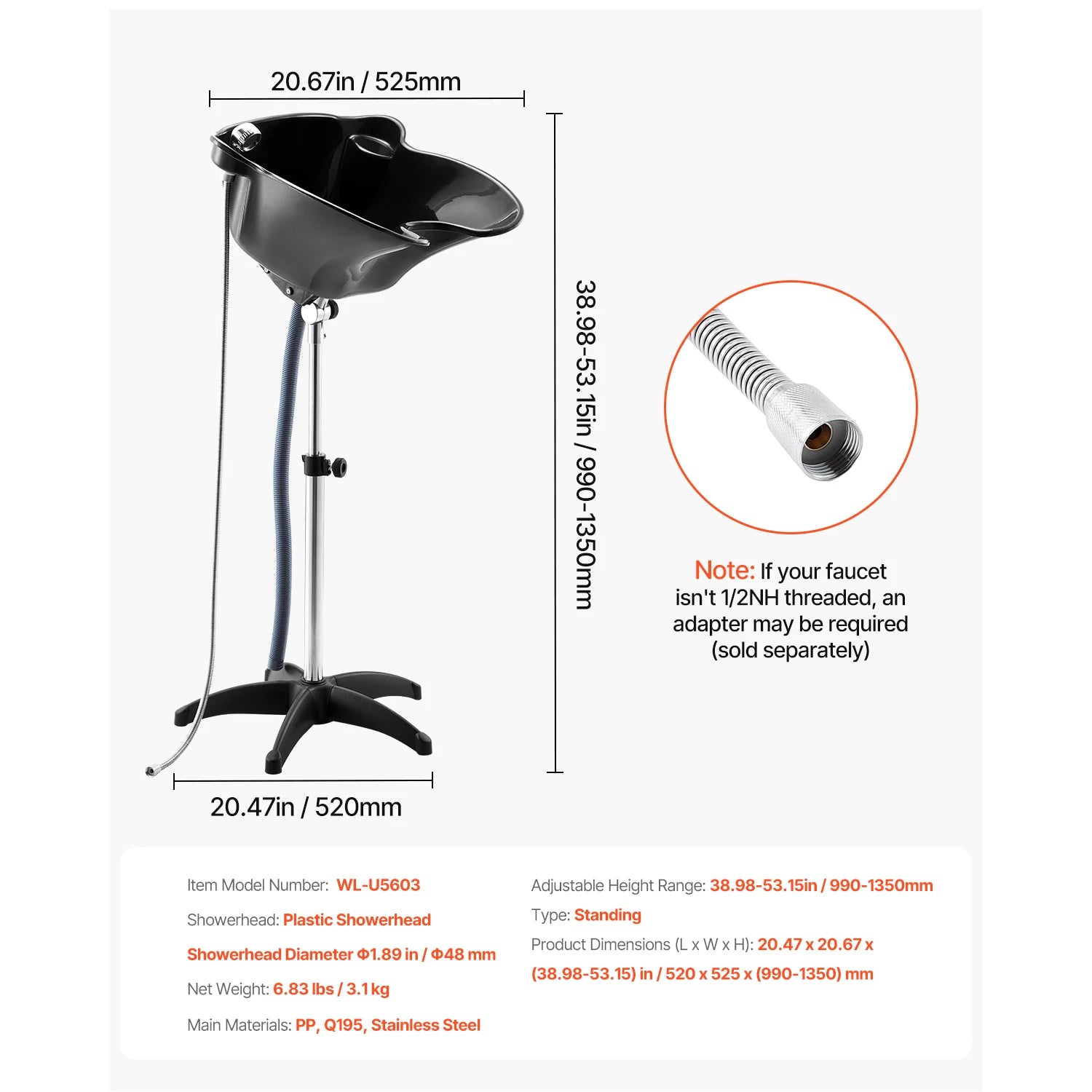 SucceBuy Portable Shampoo Bowl Shampoo Sink for Washing Hair with Electric Pump Height and Angle Adjustable for Home Salon Use