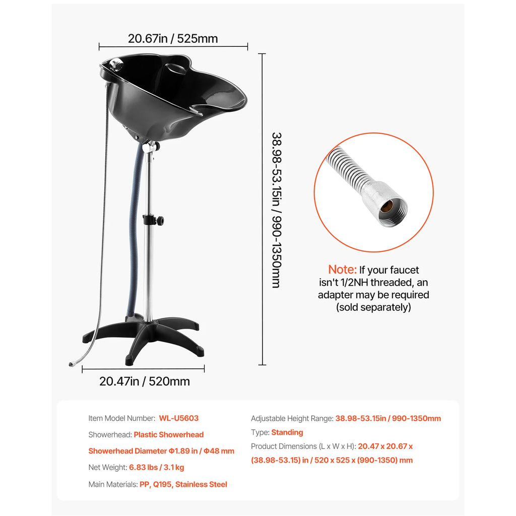 SucceBuy Portable Shampoo Bowl Shampoo Sink for Washing Hair with Electric Pump Height and Angle Adjustable for Home Salon Use