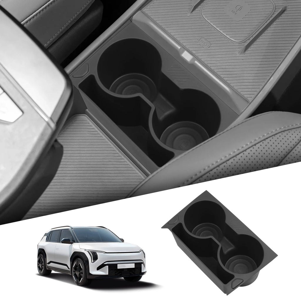 Smabee for Kia EV3/EV4 2024-2026 Center Console Cup Holder Shock-Absorbing Storage Tray TPE Car Accessories Black